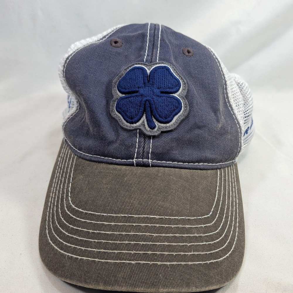 Black Clover Blue Trucker Hat; Embroidered Clover, Mesh Back, Snapback